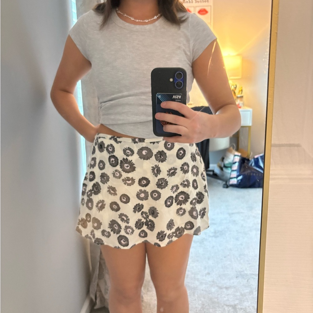 Free People Black and White Floral Mini Skort